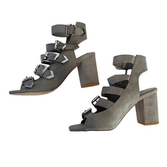 TOP Shop Grey Genuine Suede Chunky Heels - Picture 4 of 10